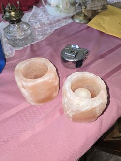 Pink Salt candle holders,  3 1/1"T.
