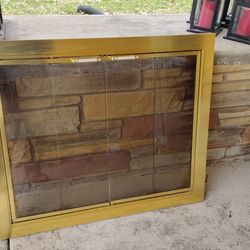 Glass fireplace doors and screen