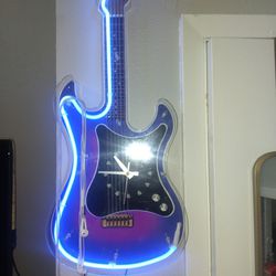 Blue Neon Guitar Clock 