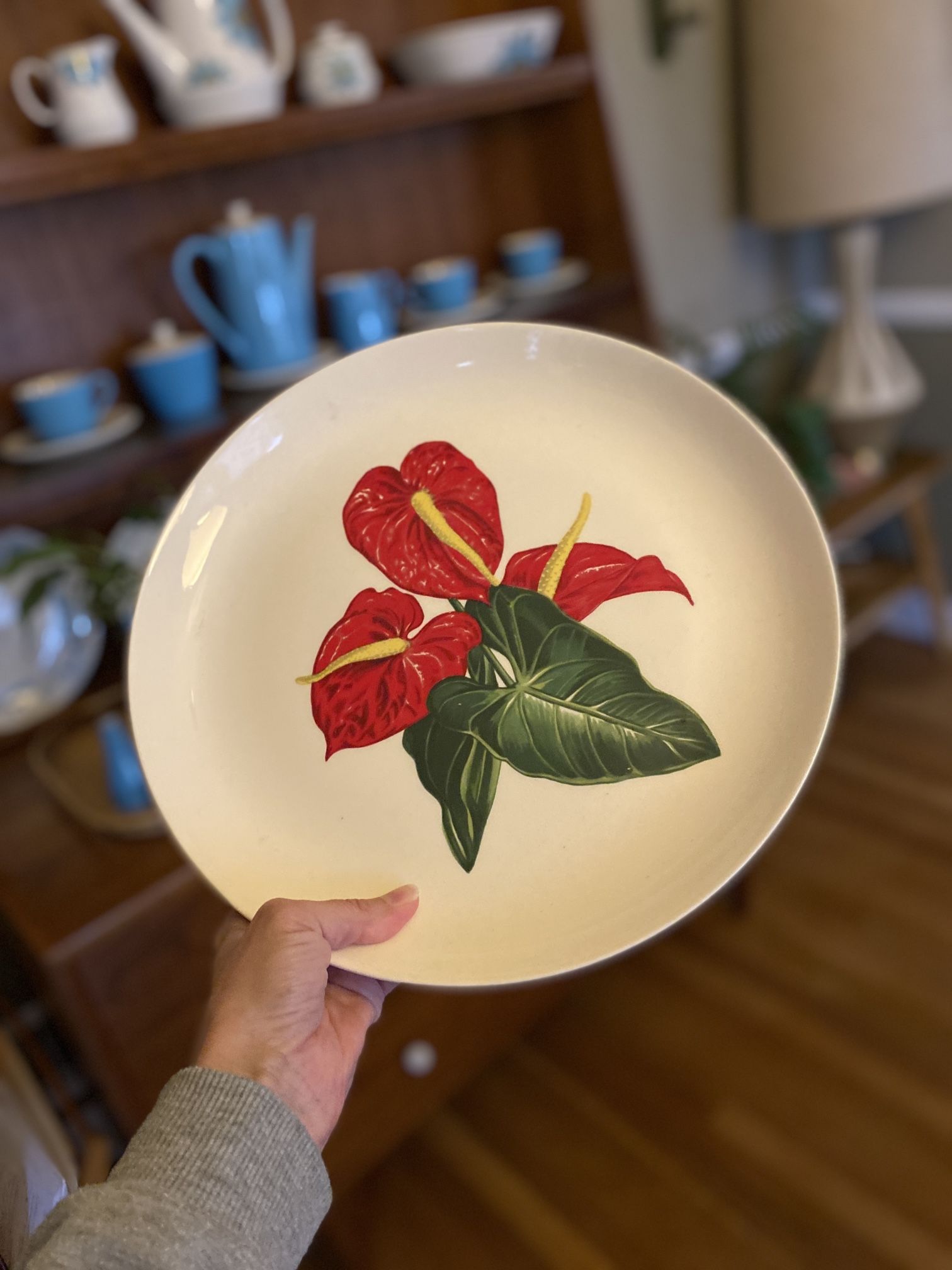 Santa Anita Ware Red Anthurium Chop Plate Platter 12 1/8 Vibrant 