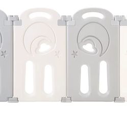 Fortella Cloud Castle Foldable Playpen, Baby Safety Play Yard with Whiteboard and Activity Wall, Indoors or Outdoors (Gray 4-Panel Extension) 