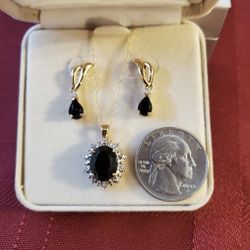 Diamond and Onyx 14k Necklace & earrings