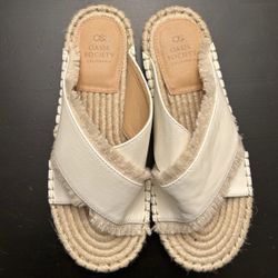 OASIS SOCIETY WHITE FRINGE SANDALS