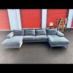 Blue/green Velvet Sectional
