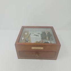 Veroche Wood Fishing Shadow Box Jewelry Valet Trinket Drawer Display Case
