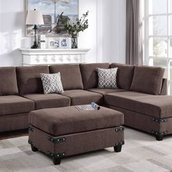 Brand New Brown Sectional Sofa w Ottoman
