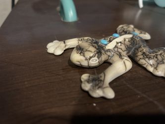 Ceramic Horsehair Frog With Turquoise 
