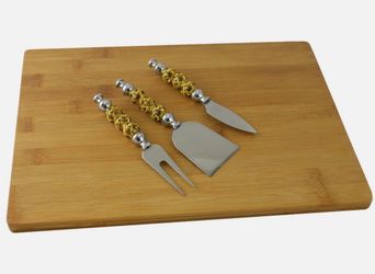 Bamboo Charcuterie Cheese Board Set with Amber and Gold Cheese Knives