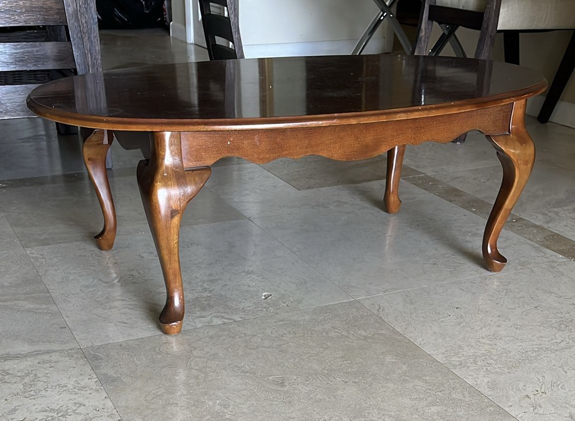 Antique Oval Cherry Queen Anne Coffee Table 