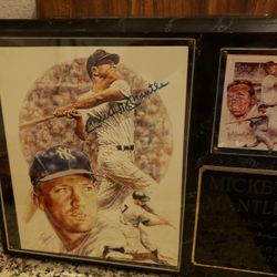 Mickey Mantle autographed photo mounted on plaque with coa