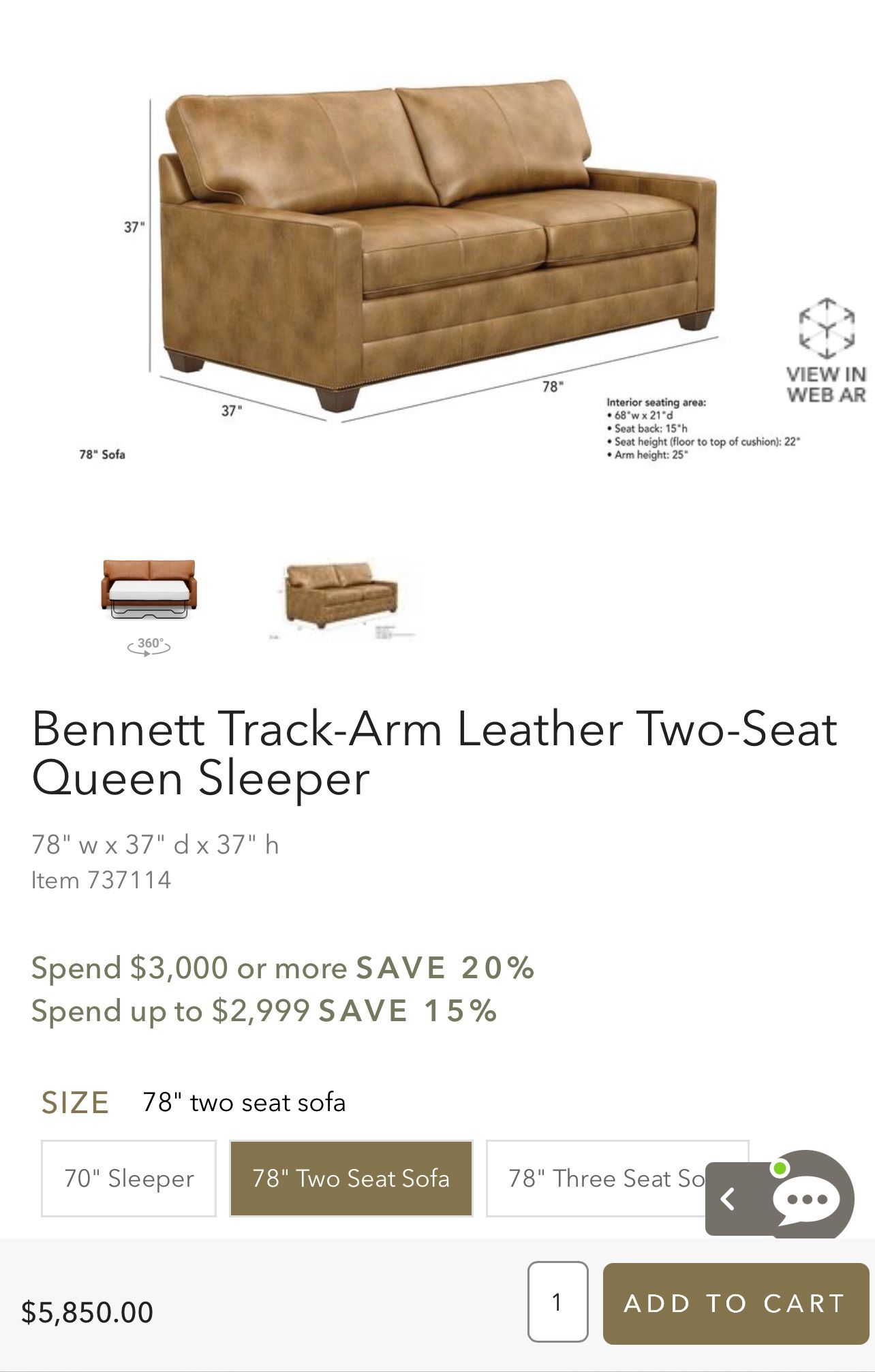 Ethan Allen Bennett Queen Sleeper Sofa