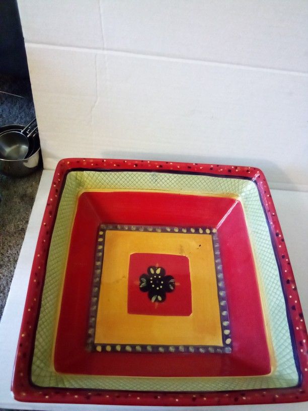 Corsica Home RUMBA Square Serving Bowl . This item is pre-owned excellent condition. Discontinued. Measures 11 5/8" wide. 4.5" high. This bowl is stun
