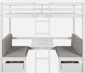 White Loft Bed with Desk and Seating