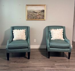 Pair of Teal Wingback Accent Chairs