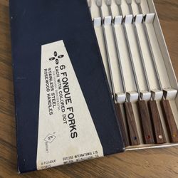 Vintage  Stainless Steel Fondue Forks set of 6 Cue Stick Colors Japan
