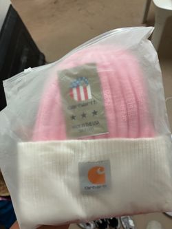 Carhartt Knit Beanie Hat Pink and White