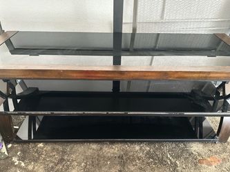 TV Stand Entertainment Center With Built-In TV Mount & Glass Shelves