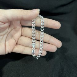 925 Sterling Silver Womens Mens Deck Pave Nugget Curb Cuban Link Bracelet 8”