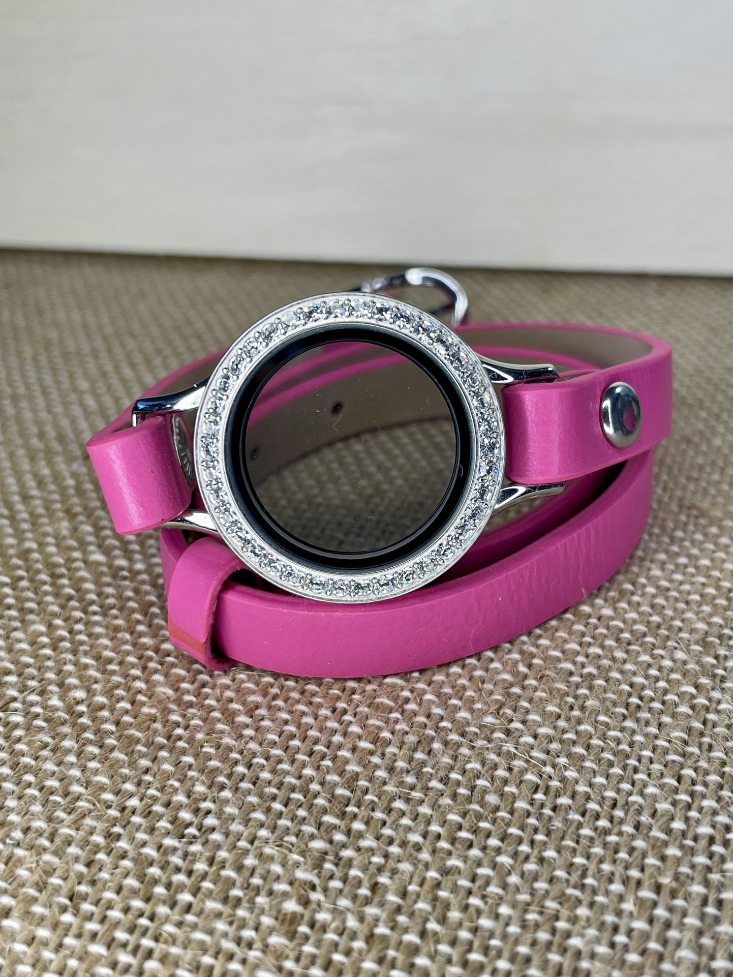 Pink Genuine Leather Wrap Bracelet with Clear Crystal Living Locket