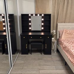 Beautiful black Hollywood-style makeup vanity