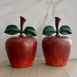 Set of vintage cast iron apple doorstops or bookends