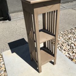 TALL TABLE - 14”X14”X 3FT TALL WITH TWO SHELVES 