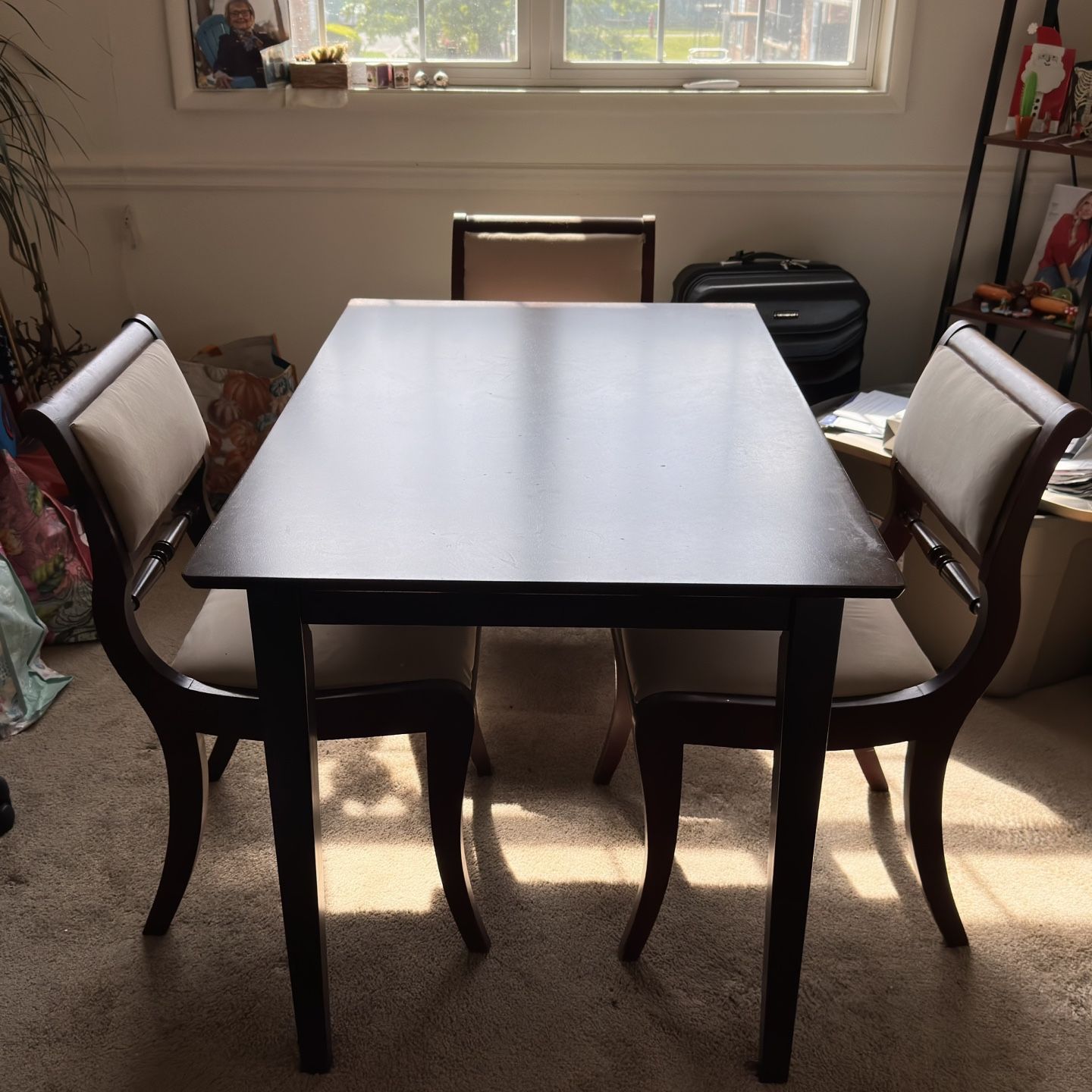 Wooden dining table, Set of three wooden chairs