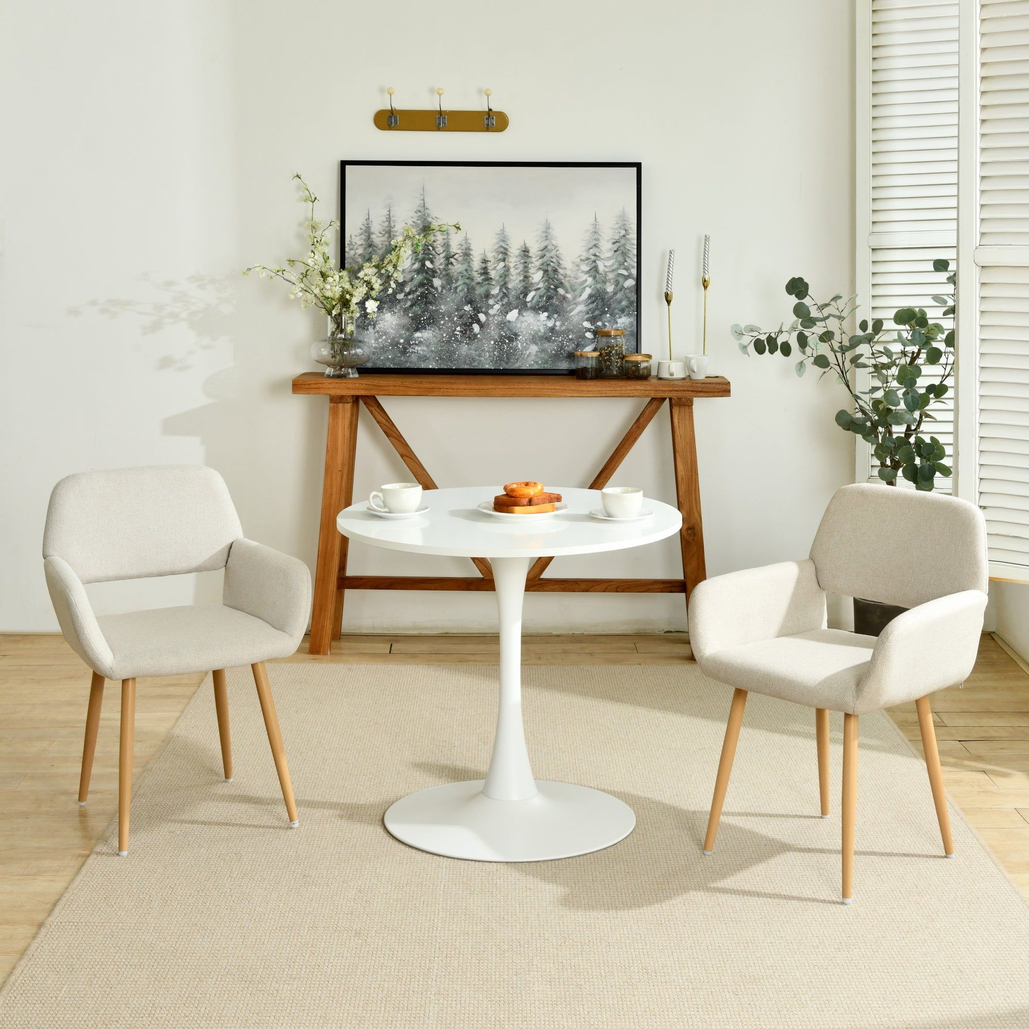 Homy Casa Mayfair Set of 2 Fabric Dining Chairs with Armrest,Beige