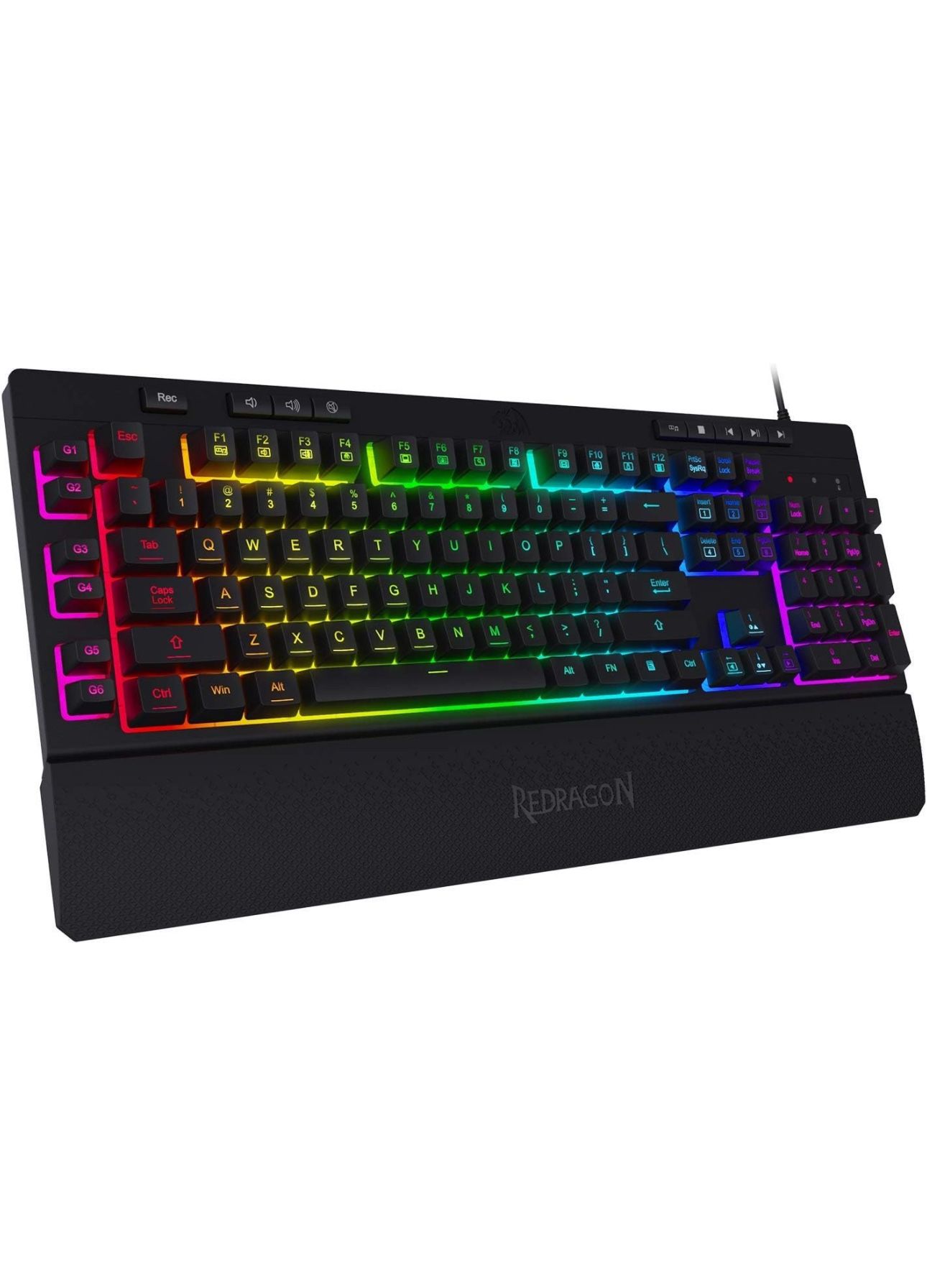Redragon K512 Shiva RGB Backlit Membrane Gaming Keyboard with Multimedia Keys, Linear Mechanical-Feel Switch, 6 Extra On-Board Macro Keys, Dedicated M