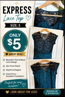 Title: EXPRESS Teal & Black Lace Top – Size S – $5