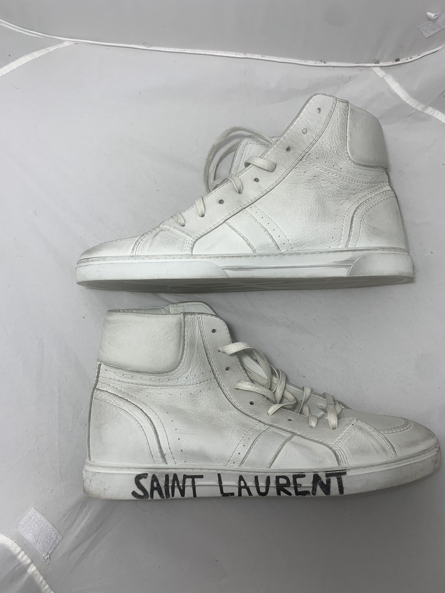 Saint Laurent Men's Joe Leather Mid Top Sneakers - White sz 12