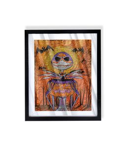 Jack skellington with pumpkin Halloween art on frame