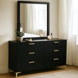 Black And Gold Dresser With Big Mirror 