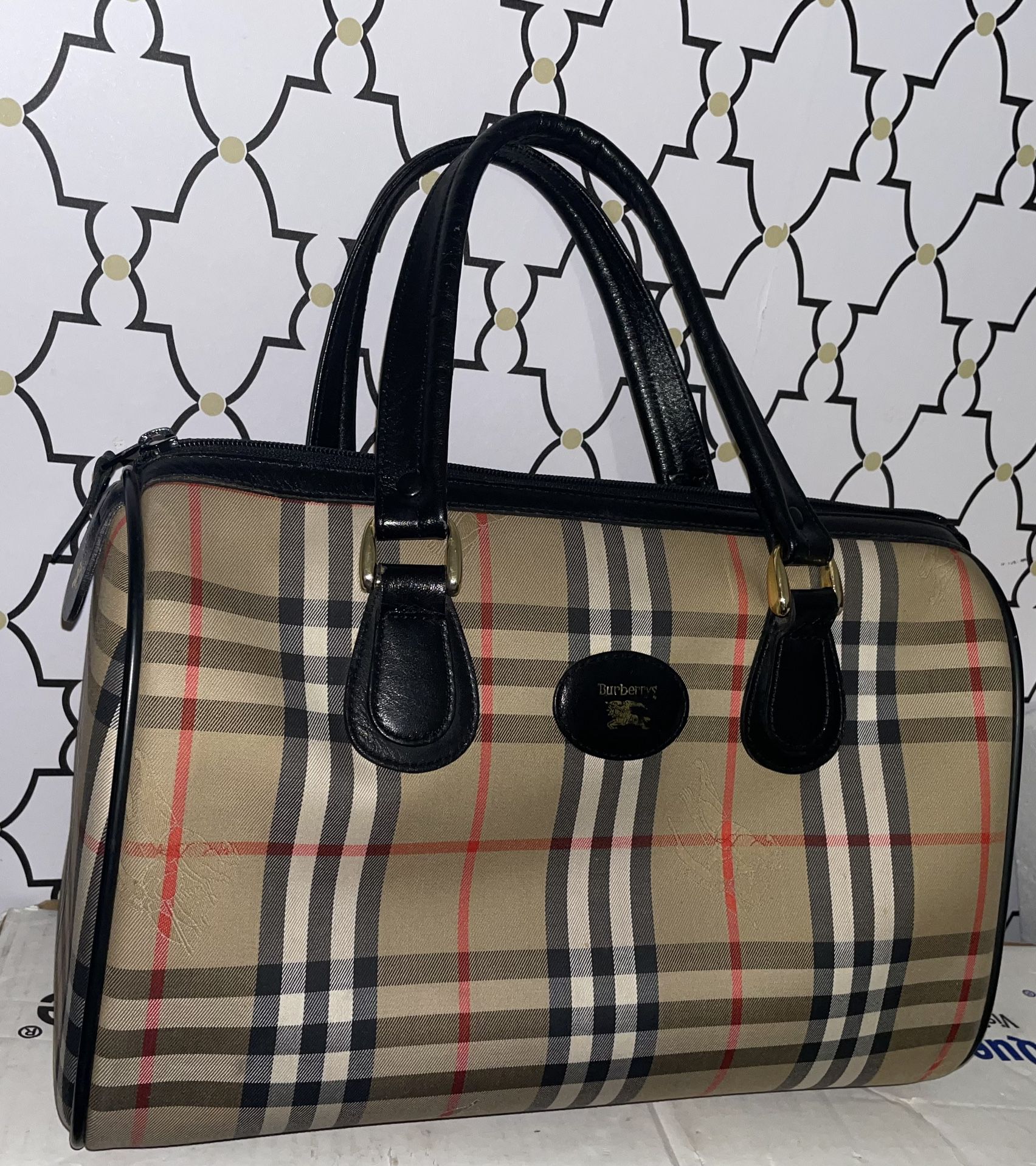 Burberry Nova Check Handbag Boston Bag Beige Canvas Leather Ladies BURBERRY