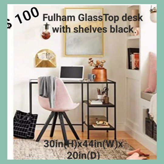Brand New Fulhan Glass Top Deskwith Shelves Black Threshold 