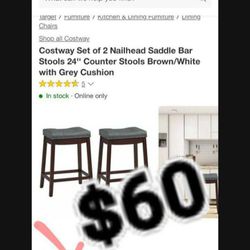 Saddle Bar Stools 24'', With Gray Or Beige Cushion
, ***FREE CHAIR W/ PURCHASE* FREE DELIVERY
