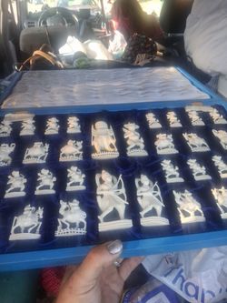Hand-Carved Chess Set in Display Case
