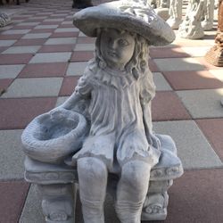 New Girl On Bench Made Out Of Cement Beautiful Yard Decoration 