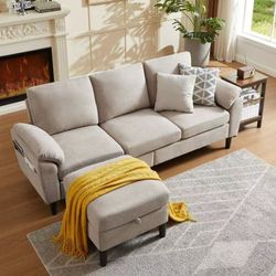 Jarenie 80" Convertible Sectional Sofa, Small L Shaped 3 Seat Couch with Reversible Storage Chaise, Modern Polyester Fabric Sofa Couches for Living Ro