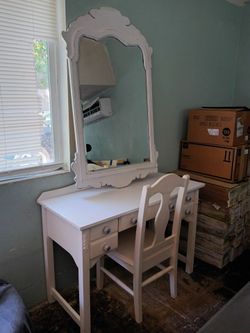 Vintage Vanity with Chair and Mirror