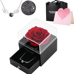 Valentines Day Gifts for Her, Preserved Rose with I Love You Necklace 100 Languages for Women, Romantic Gifts for Her Mom Girlfriend Wife on Birthday