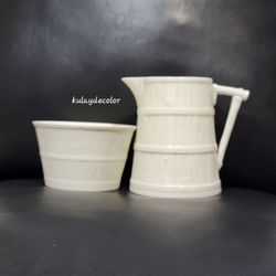 Royal Worcester Bone China Ribbed Barrel Sugar Bowl Creamer Set Made in England