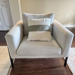 Modern Beige Armchair – Upholstered Accent Chair with Cushion & Black Metal Legs MOVING SALE!