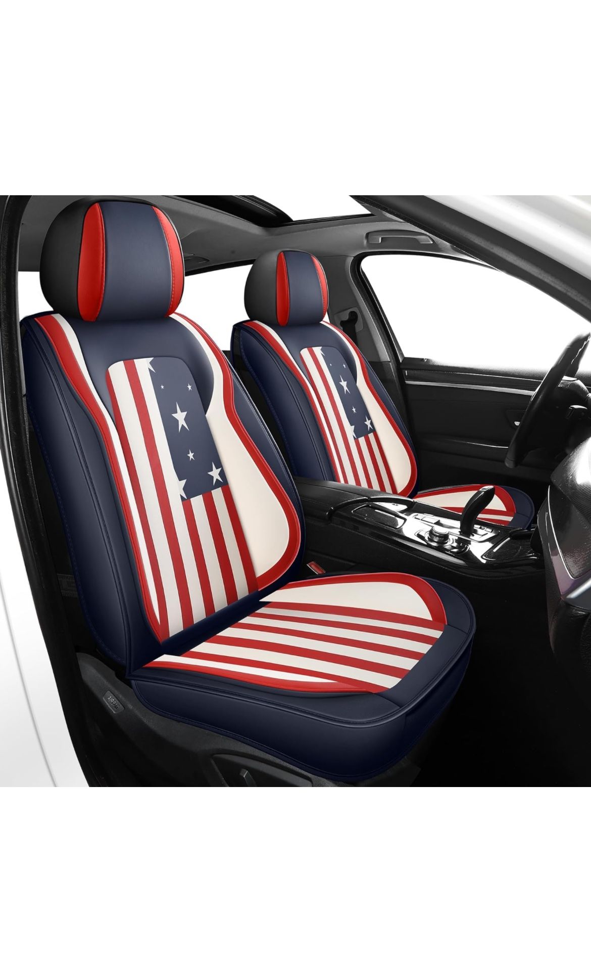 Patriotic American Flag Seat Covers, Front & Rear Waterproof Leather Car Seat Covers, Car Seat Cushion Fit for Fits for Sedans SUV Pick-up Truck