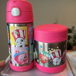 Shopkins Thermos Stainless Steel Set Water Bottle & Food Container $15