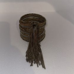 Gold And Silver Toned Fringe Cuff Bracelet 