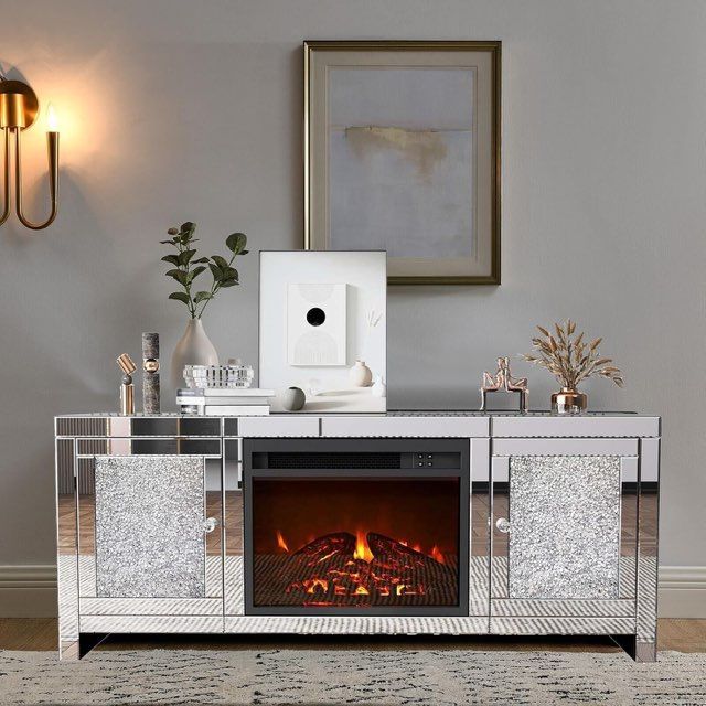 Mirrored TV Stand with Electric Fireplace(Sw665)