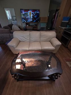 Leather Latte Sofa and Coffee Table Combo!