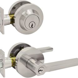 (USED) Nuk3y Thor Round Combo Entry Door Handle & Deadbolt Lever Set (Satin Nickel) 