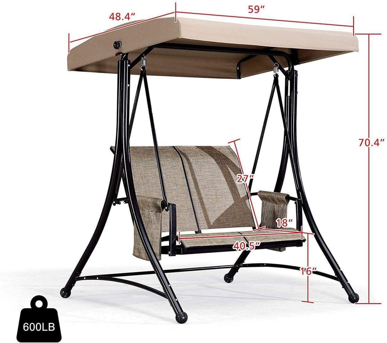 2 Seat Outdoor Swing Chair Patio Porch Swing(beige)